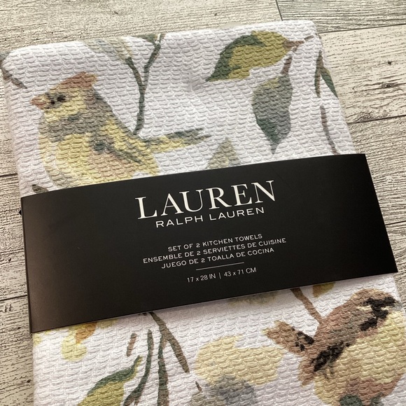 Ralph Lauren Bird Print (2) Kitchen Towels - Green and Yellow - Picture 2 of 3